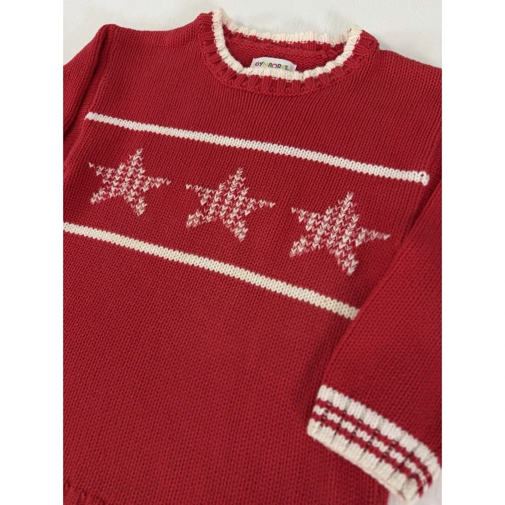 Vintage Gymboree Star Nautical Christmas Holiday Sweater Red Knit Kids Size L